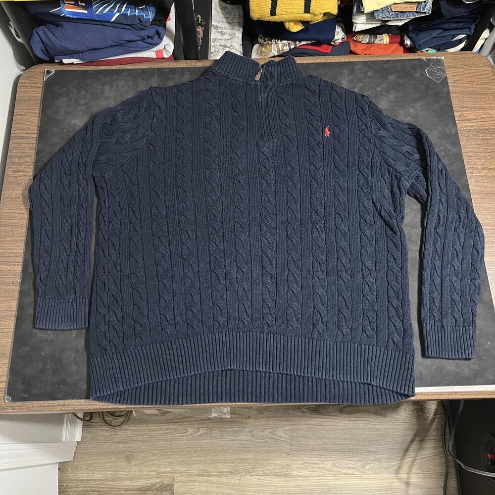 Polo Ralph Lauren Sweater 3XLT Navy Cable Knit Quarter Zip Mock Neck Pullover